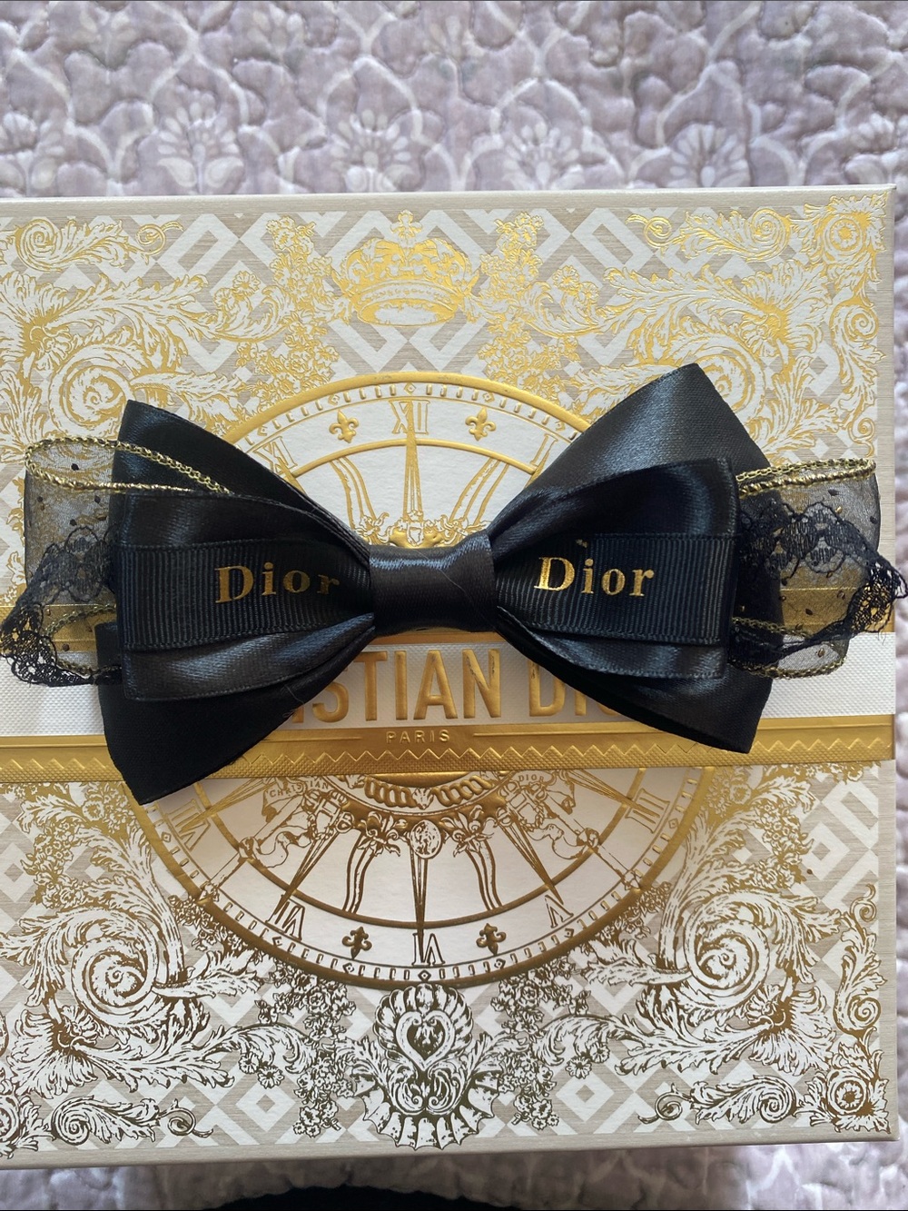Handmade Dior Black Satin & Gold-Trim Bow Hair Accessory